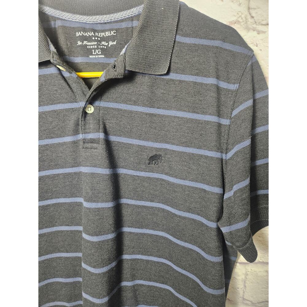 Banana Republic Men's Short Sleeve Polo Shirt Gray Blue Stripes Large‎ - Picture 4 of 6